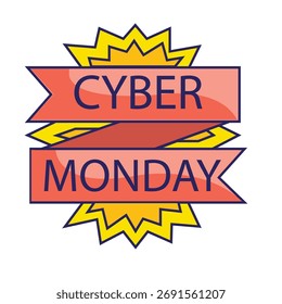 Flat Cyber Monday Discount Label with Starburst Background Vector