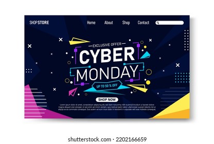 Flat cyber monday landing page template