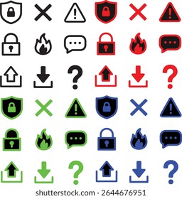 Ícones simples de segurança cibernética e comunicação