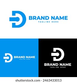 flat D letter logo blue color