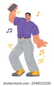 Flat dancing party people with exaggerated body parts