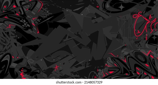 Flat Dark Black Abstract Urban Street Art Graffiti Style Vector Illustration Background Template 