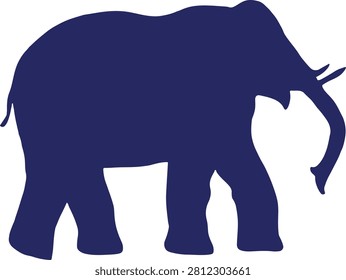 A flat dark blue vector silhouette of a large elephant standing against a clean isolated white background for design