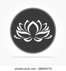 flat dark grey circle and white lotus flower symbol on it with shadow effect