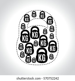 Flat dark icon weights depicting sad fat person. The concept of bodybuilding and fitness. Losing excess weight, weight loss