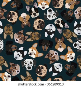  flat dark seamless pattern pedigree dogs in vector format eps10