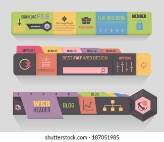 Flat Dark Style Vector Header Horizontal Web Menu Design 