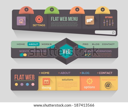 Flat Dark Style Vector Header Horizontal Web Menu Design