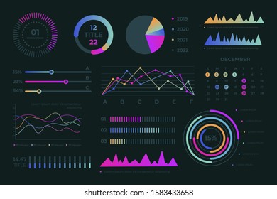 Flat Dashboard Element Collection  With Colorful  Infographics.