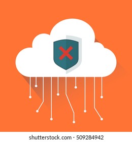 Flat Data cloud does not work error. Database icon corrupted symbol. Vector flat illustration.