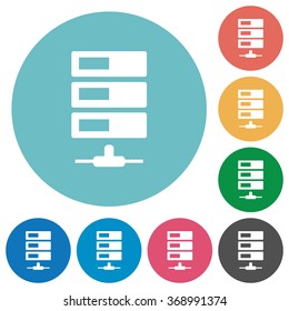 Flat data network icon set on round color background.