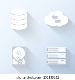 Flat data storage icons. Vector illustration