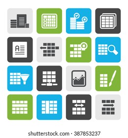 Flat Database And Table Formatting Icons - Vector Icon Set
