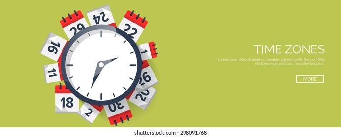 Flat date and time background. Hourglass, watch, calendar. Planning. 