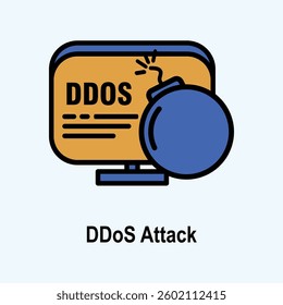 Flat DDoS Attack Icon – Cybersecurity Threat and Hacking Symbol