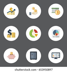 Flat Deadline, Coins Pile, Net Income And Other Vector Elements. Set Of Recording Flat Symbols Also Includes Profit, Safe, Vault Objects.