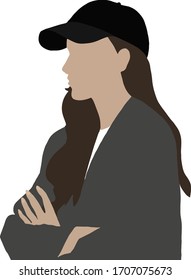 Chica lisa y hermosa en una ilustración de una gorra negra. Estilo deportivo. Ilustración vectorial sobre fondo blanco. Para tarjetas, carteles, adhesivos y diseño profesional.