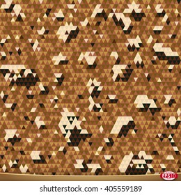 Flat decorative camouflage stone desert. Primitive base. Triangle pixel camo. Vector seamless pattern. Camo. Two layer military war texture background.