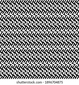 Flat decorative design, in black and white, with simple geometric elements, arranged linearly and alternately, made of broken lines and dots.
