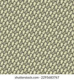 Diseño de decoración plana, mosaico compuesto por parches o formas alternados. Tejido grueso y denso con un patrón de escala. Fondo texturado. 