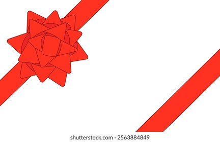 Flat decorative holiday diagonal ribbon red ball-shaped bow for gift card on transparent background.Element for gift wrapping, birthday, Christmas, New Year, Valentine's day. Isolated vector EPS10