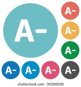 Flat decrease font size icon set on round color background.