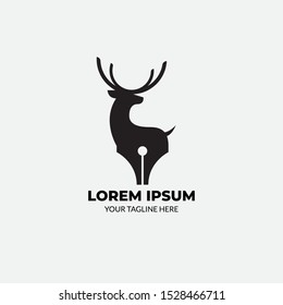 Flat Deer Pen Logo Design