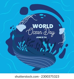 flat deisgn vector world ocean day 8 june