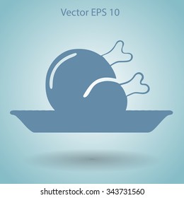 Flat delicious chicken icon. Vector