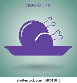 Flat delicious chicken icon. Vector