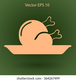 Flat delicious chicken icon. Vector