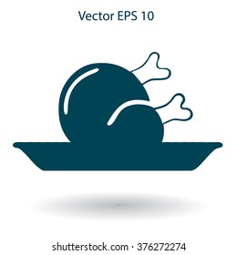 Flat delicious chicken icon. Vector