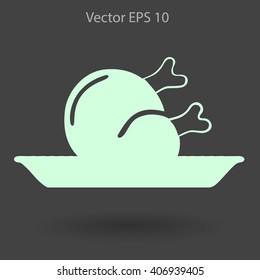Flat delicious chicken icon. Vector