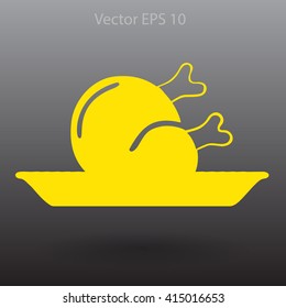 Flat delicious chicken icon. Vector