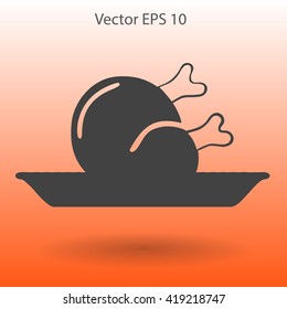 Flat delicious chicken icon. Vector