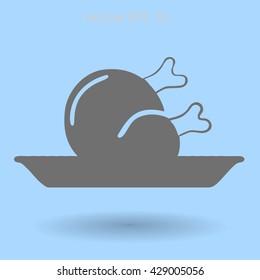 Flat delicious chicken icon. Vector