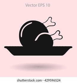 Flat delicious chicken icon. Vector