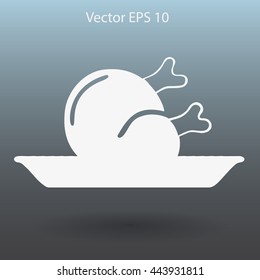 Flat delicious chicken icon. Vector