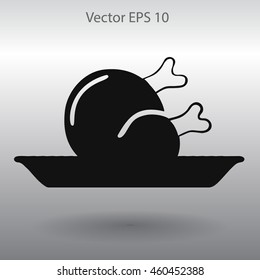 Flat delicious chicken icon. Vector