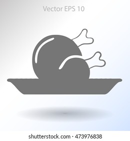 Flat delicious chicken icon. Vector