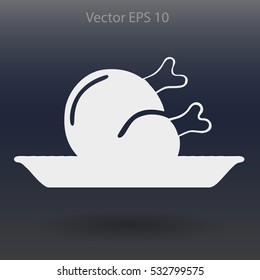 Flat delicious chicken icon. Vector