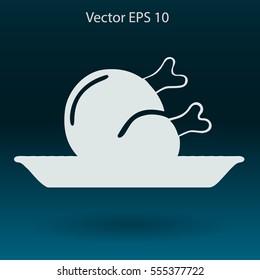 Flat delicious chicken icon. Vector