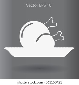 Flat delicious chicken icon. Vector
