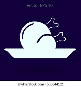 Flat delicious chicken icon. Vector