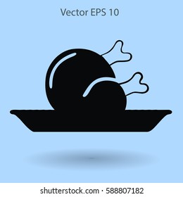 Flat delicious chicken icon. Vector