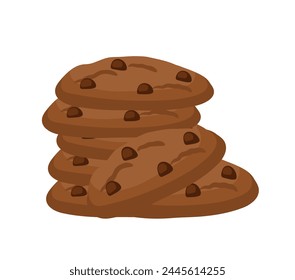 Flat Delicious chocolate chip cookies biscuit icon logo. Cartoon vector illustration isolated on white background