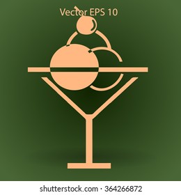 Flat delicious ice-cream in glass icon.