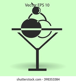 Flat delicious ice-cream in glass icon.