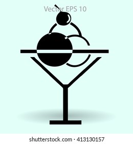 Flat delicious ice-cream in glass icon.