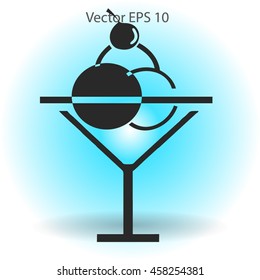 Flat delicious ice-cream in glass icon.
